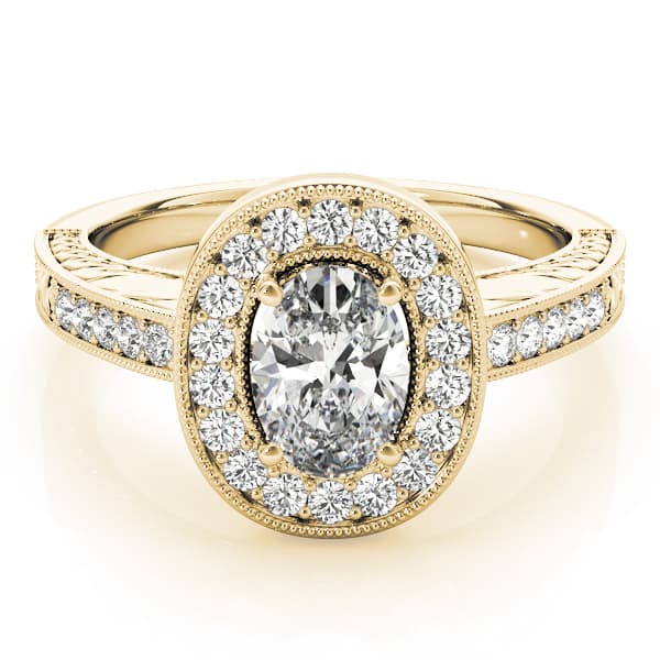 Oval Shaped Milgrain Filigree Engagement Ring, style 84512, On hand view in yellow gold