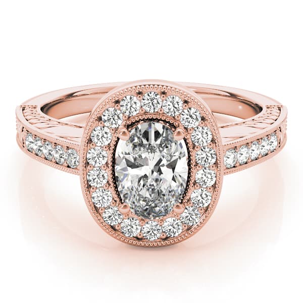 Oval Shaped Milgrain Filigree Engagement Ring, style 84512, On hand view in rose gold