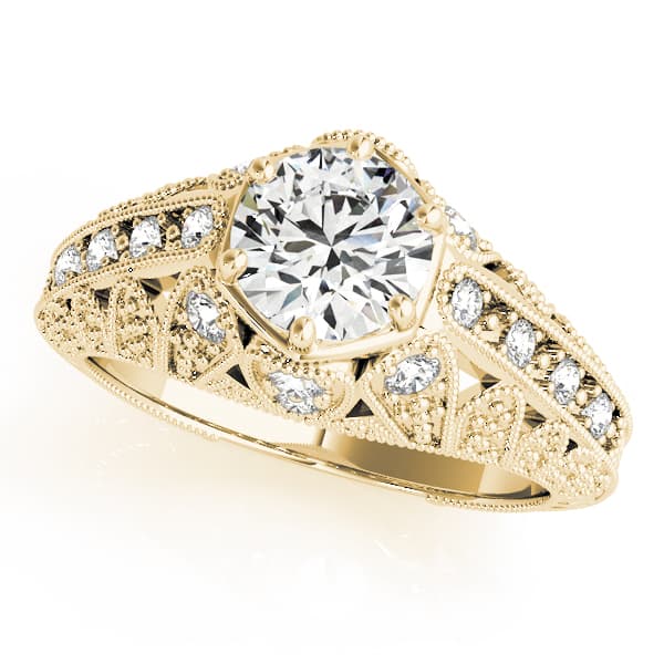 Antique Milgrain Prong Engagement Ring, style 84515, Front view in yellow gold