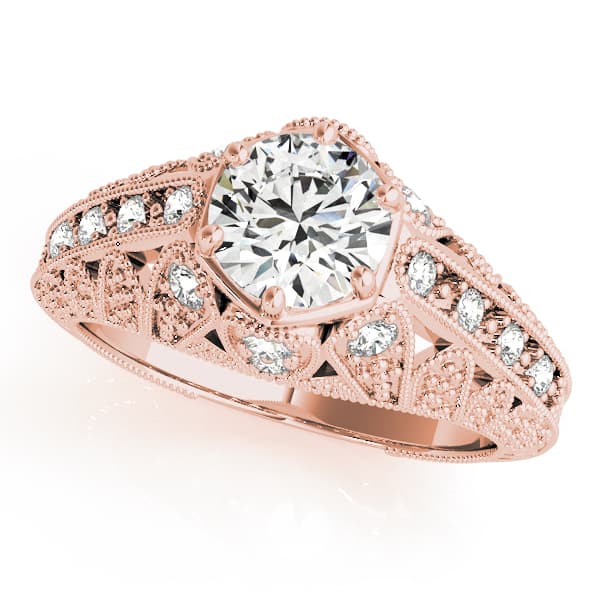 Antique Milgrain Prong Engagement Ring, style 84515, Front view in rose gold