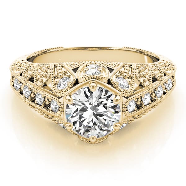 Antique Milgrain Prong Engagement Ring, style 84515, On hand view in yellow gold