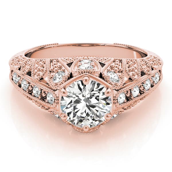 Antique Milgrain Prong Engagement Ring, style 84515, On hand view in rose gold