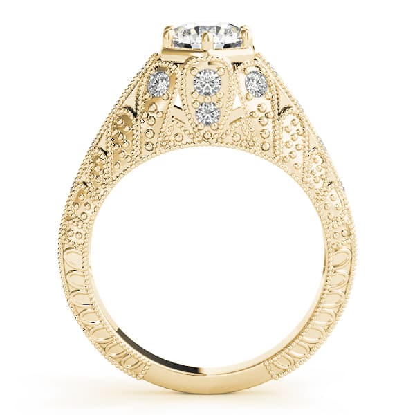 Antique Milgrain Prong Engagement Ring, style 84515, Side view in yellow gold
