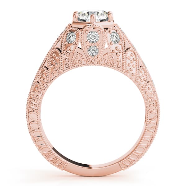 Antique Milgrain Prong Engagement Ring, style 84515, Side view in rose gold