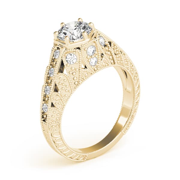 Antique Milgrain Prong Engagement Ring, style 84515, Top view in yellow gold