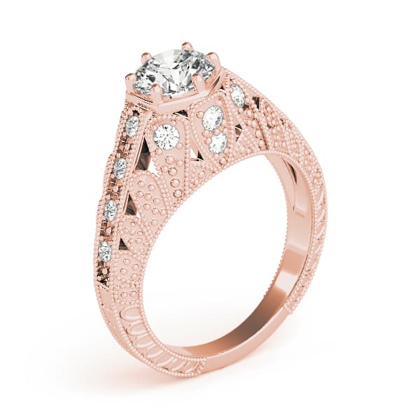 Antique Milgrain Prong Engagement Ring, style 84515, Top view in rose gold