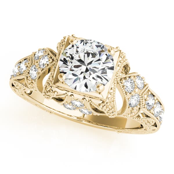 Antique Milgrain Round Engagement Ring, style 84516, Front view in yellow gold