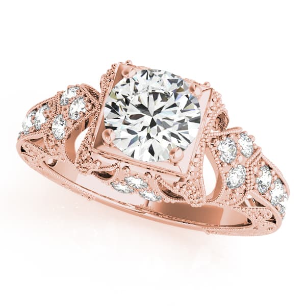 Antique Milgrain Round Engagement Ring, style 84516, Front view in rose gold