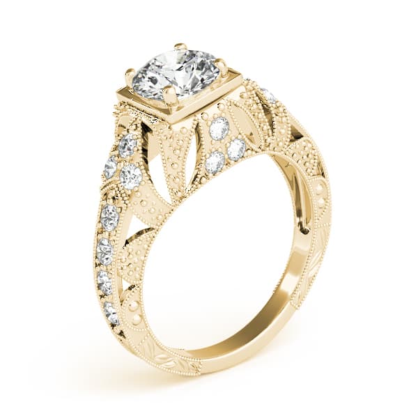 Antique Milgrain Round Engagement Ring, style 84516, Angle view in yellow gold