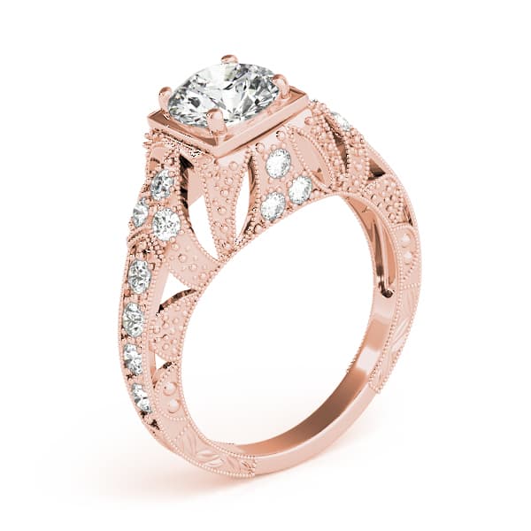 Antique Milgrain Round Engagement Ring, style 84516, Angle view in rose gold
