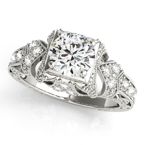 Antique Milgrain Round Engagement Ring — style 84516 in 10k White Gold