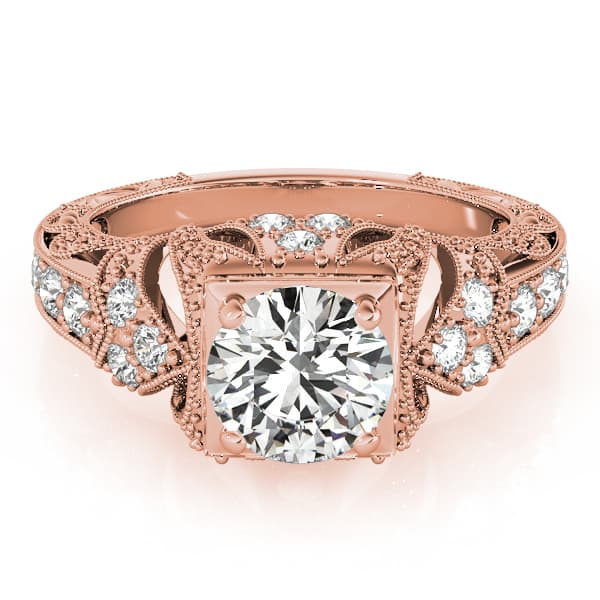 Antique Milgrain Round Engagement Ring, style 84516, On hand view in rose gold