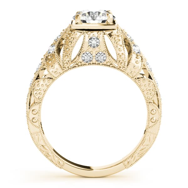 Antique Milgrain Round Engagement Ring, style 84516, Side view in yellow gold