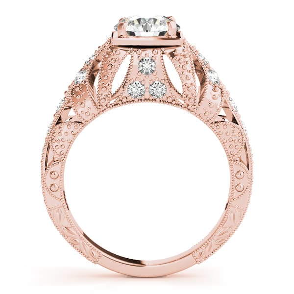 Antique Milgrain Round Engagement Ring, style 84516, Side view in rose gold