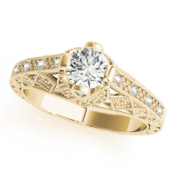 Antique Style Milgrain Engagement Ring, style 84518, Front view in yellow gold