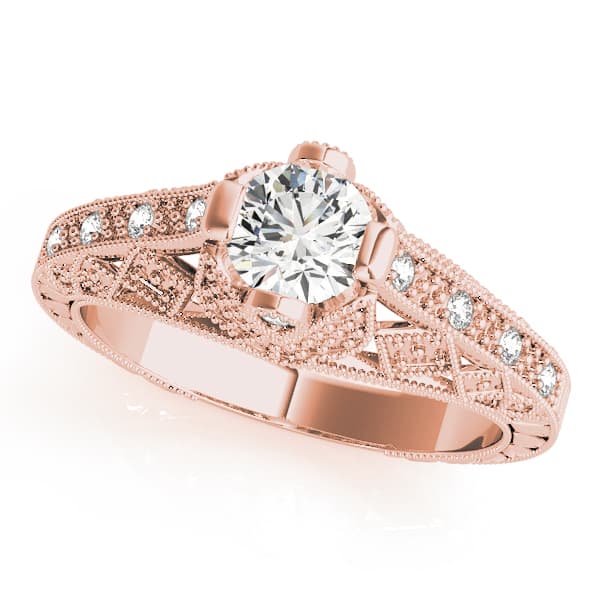 Antique Style Milgrain Engagement Ring, style 84518, Front view in rose gold