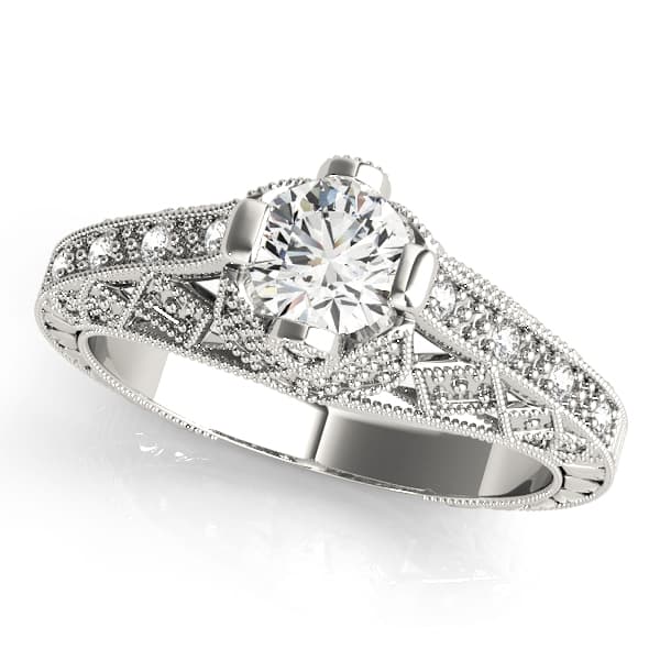 Antique Style Milgrain Engagement Rings — style 84518 in 10k White Gold