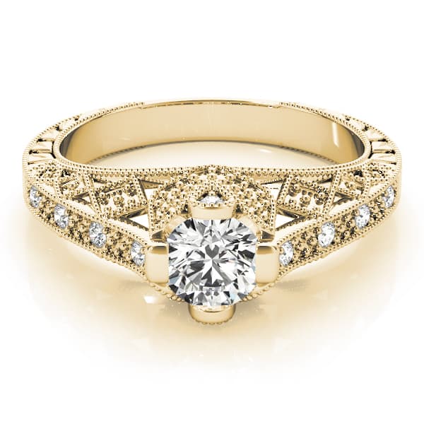 Antique Style Milgrain Engagement Ring, style 84518, On hand view in yellow gold