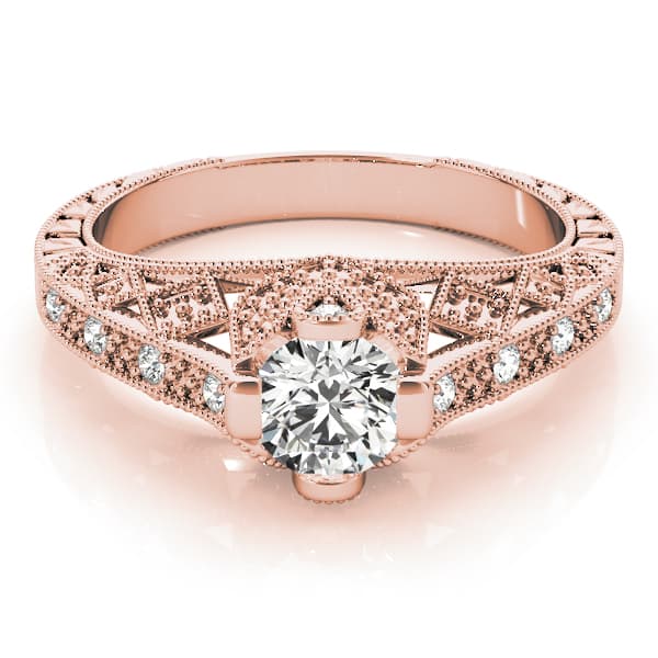 Antique Style Milgrain Engagement Ring, style 84518, On hand view in rose gold