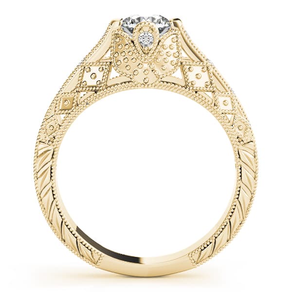 Antique Style Milgrain Engagement Ring, style 84518, Side view in yellow gold