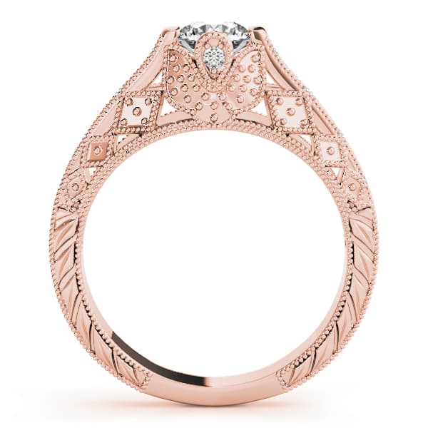Antique Style Milgrain Engagement Ring, style 84518, Side view in rose gold