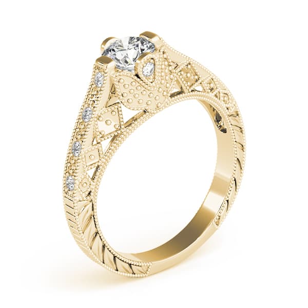 Antique Style Milgrain Engagement Ring, style 84518, Top view in yellow gold