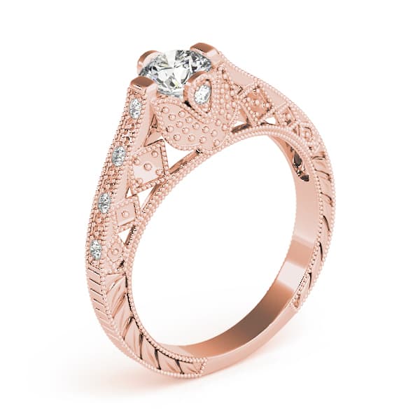 Antique Style Milgrain Engagement Ring, style 84518, Top view in rose gold