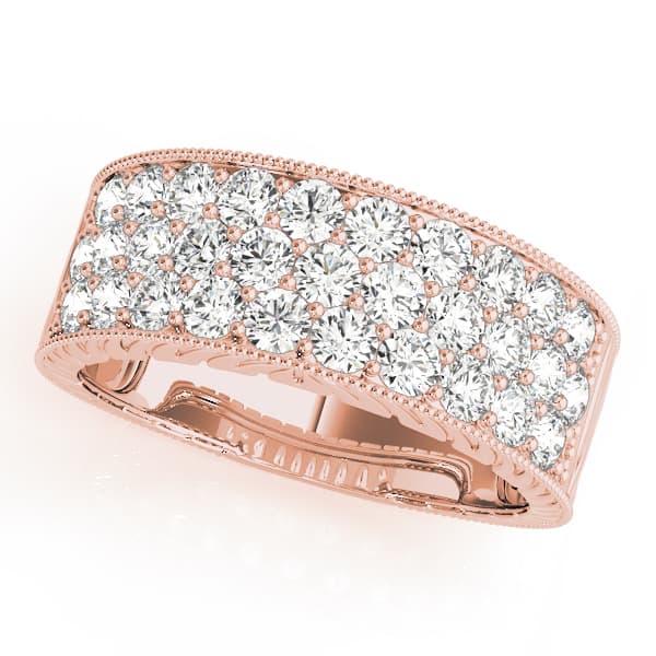 Multi-Row Pavé Milgrain Engagement Ring in Rose gold