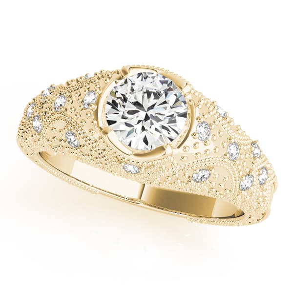 Antique Bezel Set Round Engagement Ring, style 84521, Front view in yellow gold