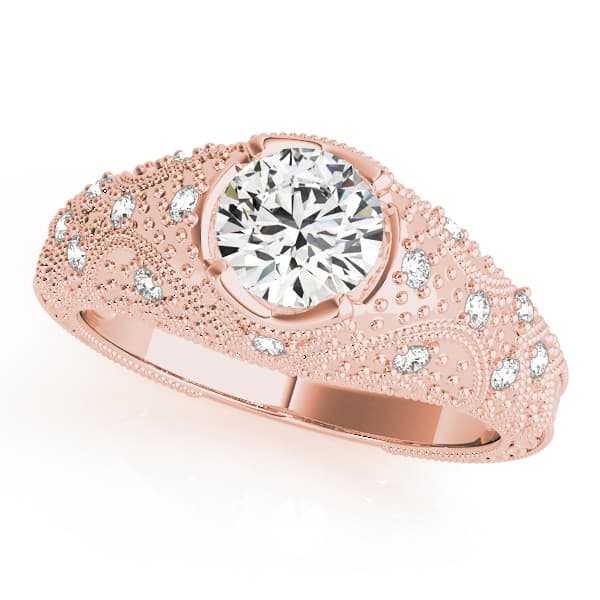 Antique Bezel Set Round Engagement Ring, style 84521, Front view in rose gold