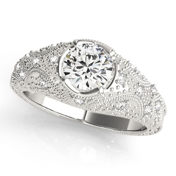 Antique Bezel Set Round Engagement Ring — style 84521 in 10k White Gold