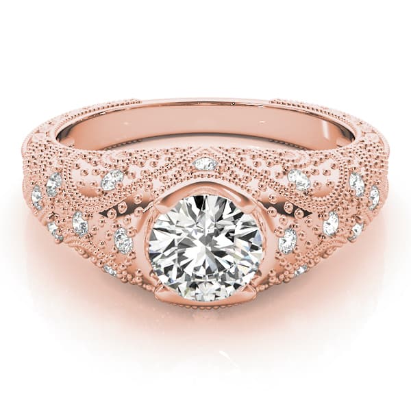 Antique Bezel Set Round Engagement Ring, style 84521, On hand view in rose gold
