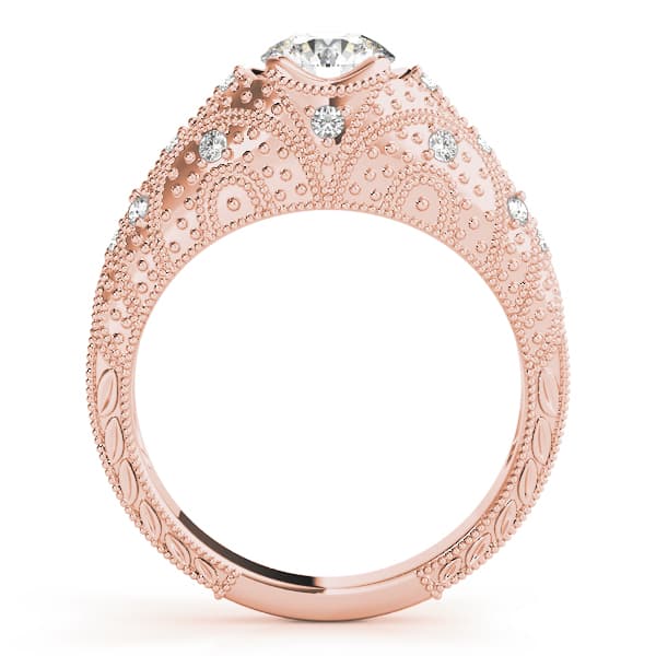 Antique Bezel Set Round Engagement Ring, style 84521, Side view in rose gold