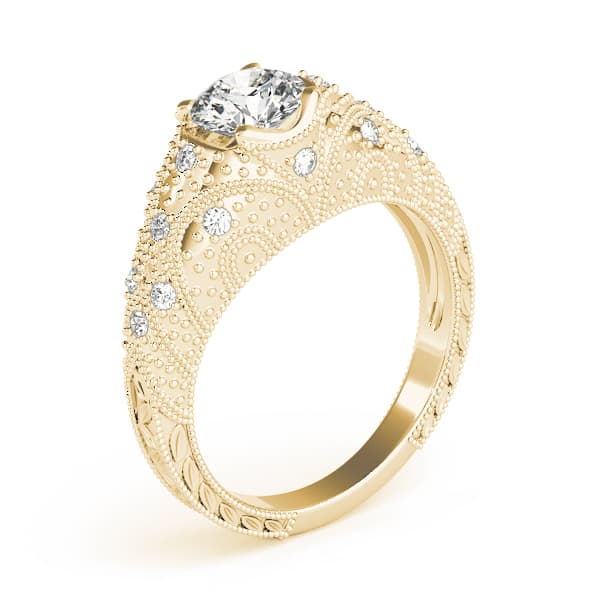 Antique Bezel Set Round Engagement Ring, style 84521, Top view in yellow gold