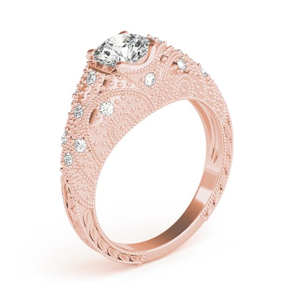 Antique Bezel Set Round Engagement Ring, style 84521, Top view in rose gold