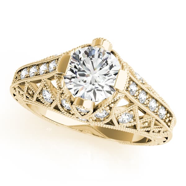 Antique Milgrain Engagement Ring, style 84523, Front view in yellow gold