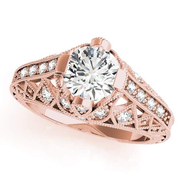 Antique Milgrain Engagement Ring, style 84523, Front view in rose gold