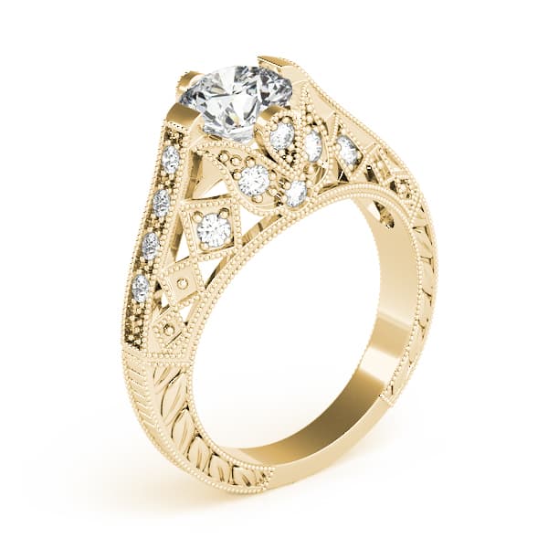 Antique Milgrain Engagement Ring, style 84523, Angle view in yellow gold