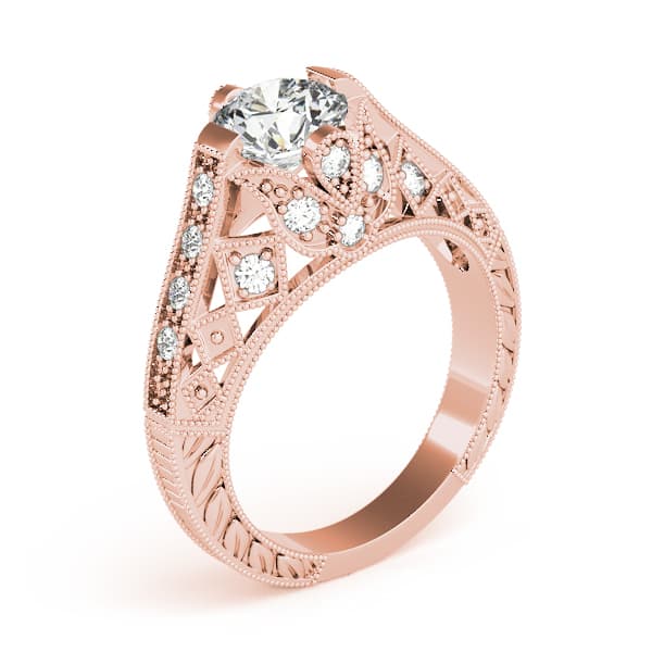 Antique Milgrain Engagement Ring, style 84523, Angle view in rose gold