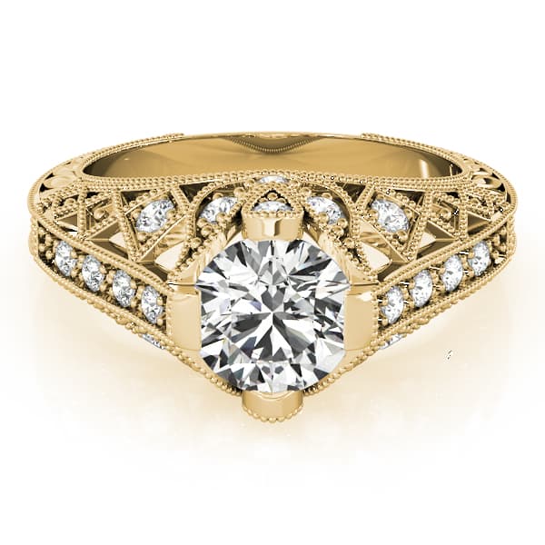 Antique Milgrain Engagement Ring, style 84523, On hand view in yellow gold