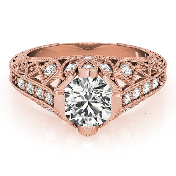 Antique Milgrain Engagement Ring, style 84523, On hand view in rose gold