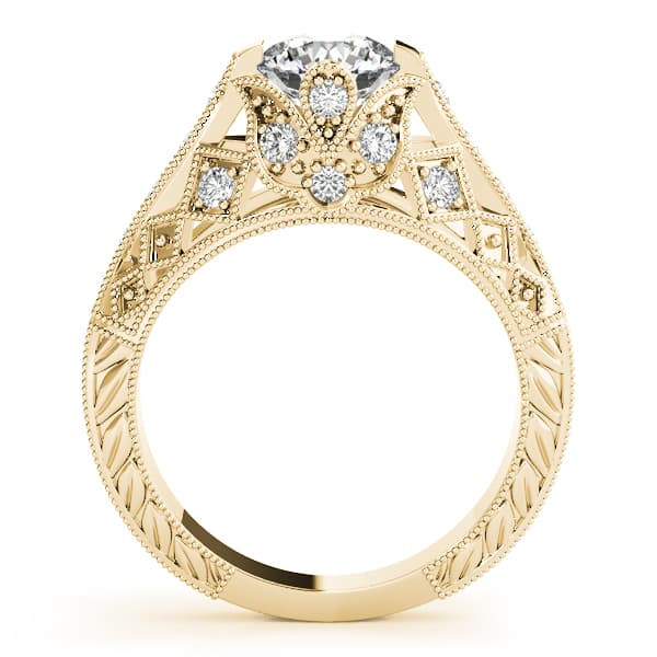 Antique Milgrain Engagement Ring, style 84523, Side view in yellow gold