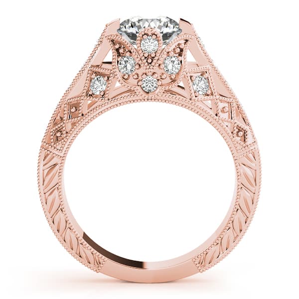 Antique Milgrain Engagement Ring, style 84523, Side view in rose gold