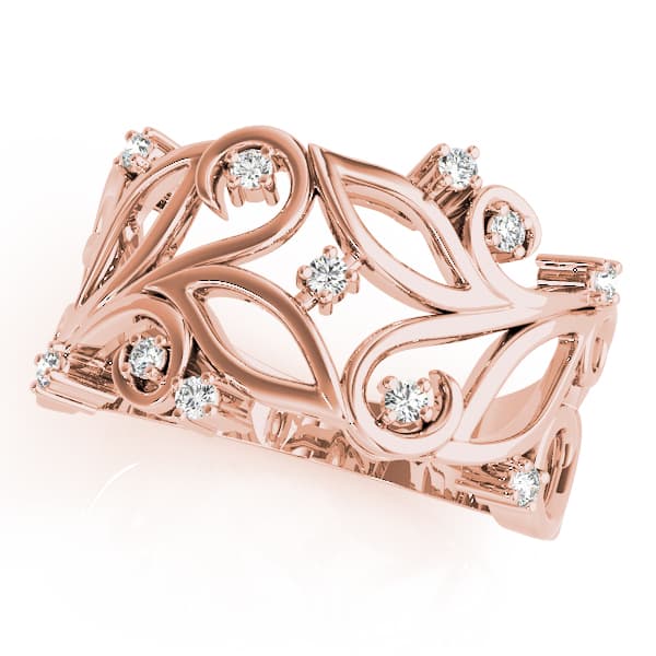 Nature Inspired Filigree Floral Wedding Rings (0.16 ct. tw.), Front view in rose gold