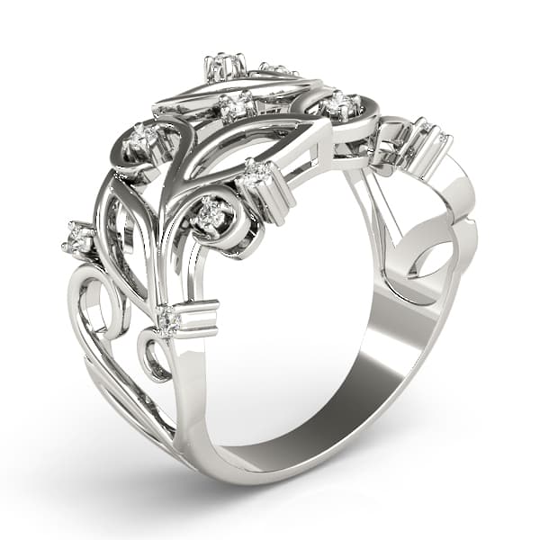 Nature Inspired Filigree Floral Wedding Rings (0.16 ct. tw.), Angle view in white gold or platinum