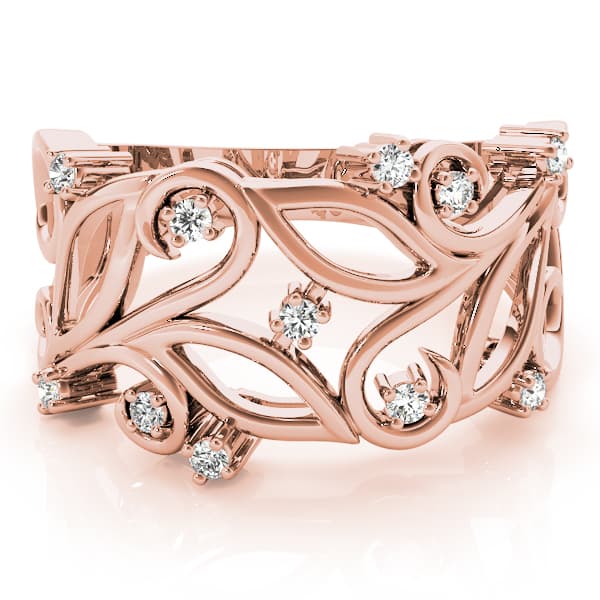 Nature Inspired Filigree Floral Wedding Rings (0.16 ct. tw.), On hand view in rose gold
