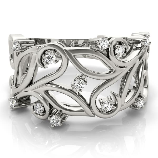 Nature Inspired Filigree Floral Wedding Rings (0.16 ct. tw.), On hand view in white gold or platinum