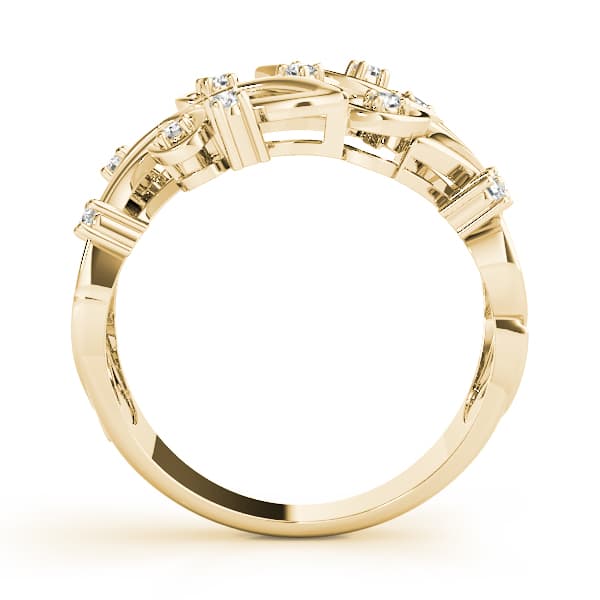 Nature Inspired Filigree Floral Wedding Rings (0.16 ct. tw.), Side view in yellow gold