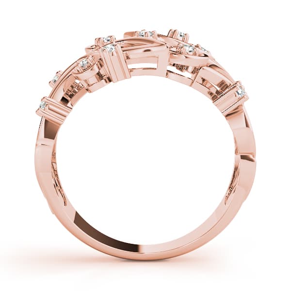 Nature Inspired Filigree Floral Wedding Rings (0.16 ct. tw.), Side view in rose gold