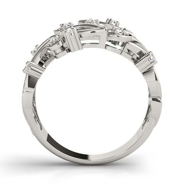 Nature Inspired Filigree Floral Wedding Rings (0.16 ct. tw.), Side view in white gold or platinum
